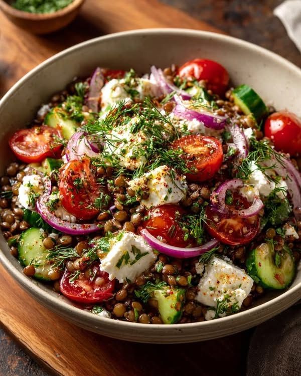 Šošovicový šalát s feta syrom: výživný a rýchly